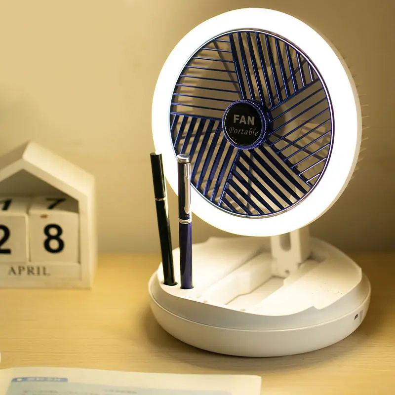 Настільний складний вентилятор Folding Fan 2in1 with Night Light White
