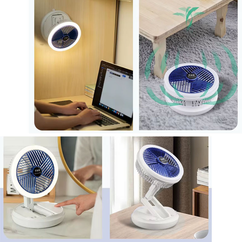 Настільний складний вентилятор Folding Fan 2in1 with Night Light White