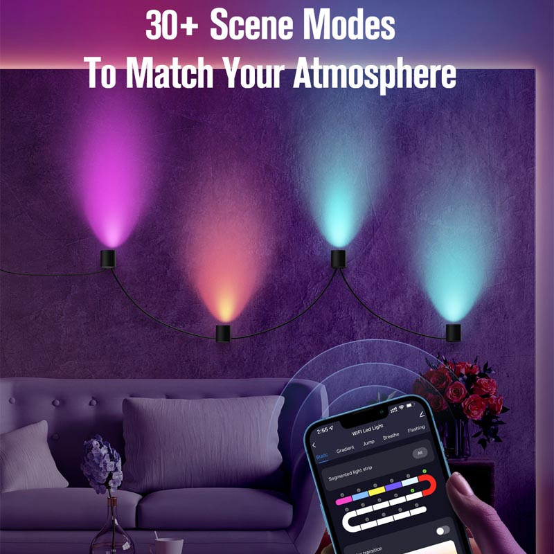 Настінна LED лампа RGB Intelligent wall lamp 6 pcs with Bluetooth European plug with app Black