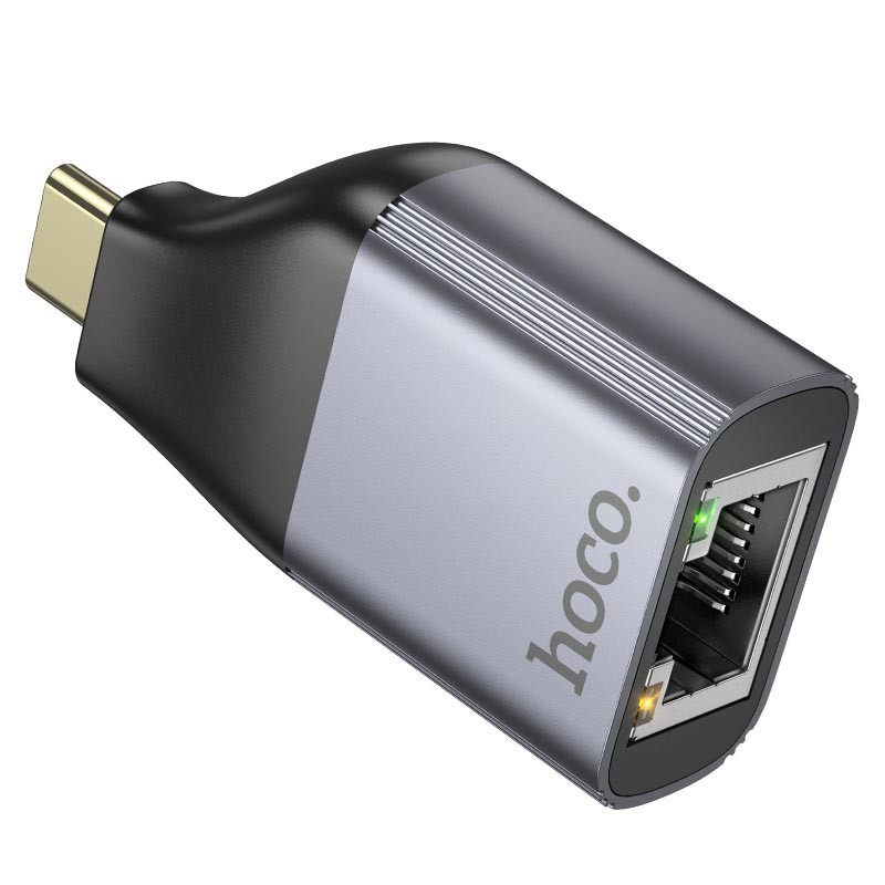 Перехідник Hoco UA35 USB-C to RJ45 100 Mbs Metal grey