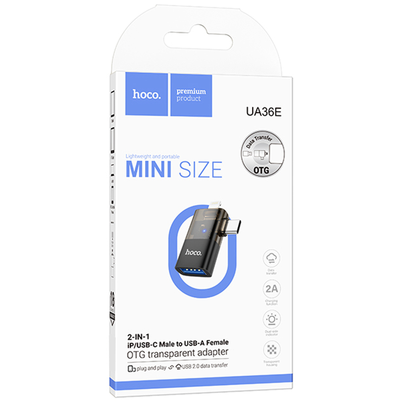 Перехідник Hoco UA36E Combo 2-in-1 (USB-C/Lightning to USB2.0) Black