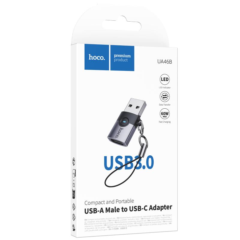 Перехідник Hoco UA46B USB Male to USB-C Female USB2.0 Metal gray