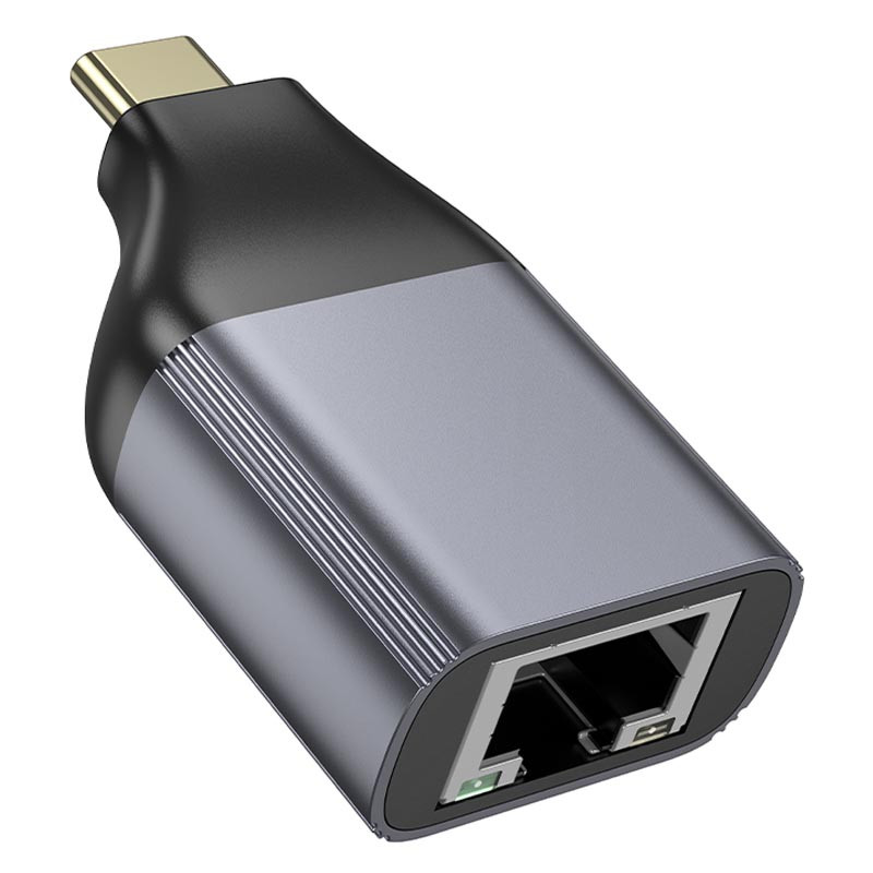 Перехідник Hoco UA35 USB-C to RJ45 100 Mbs Metal grey