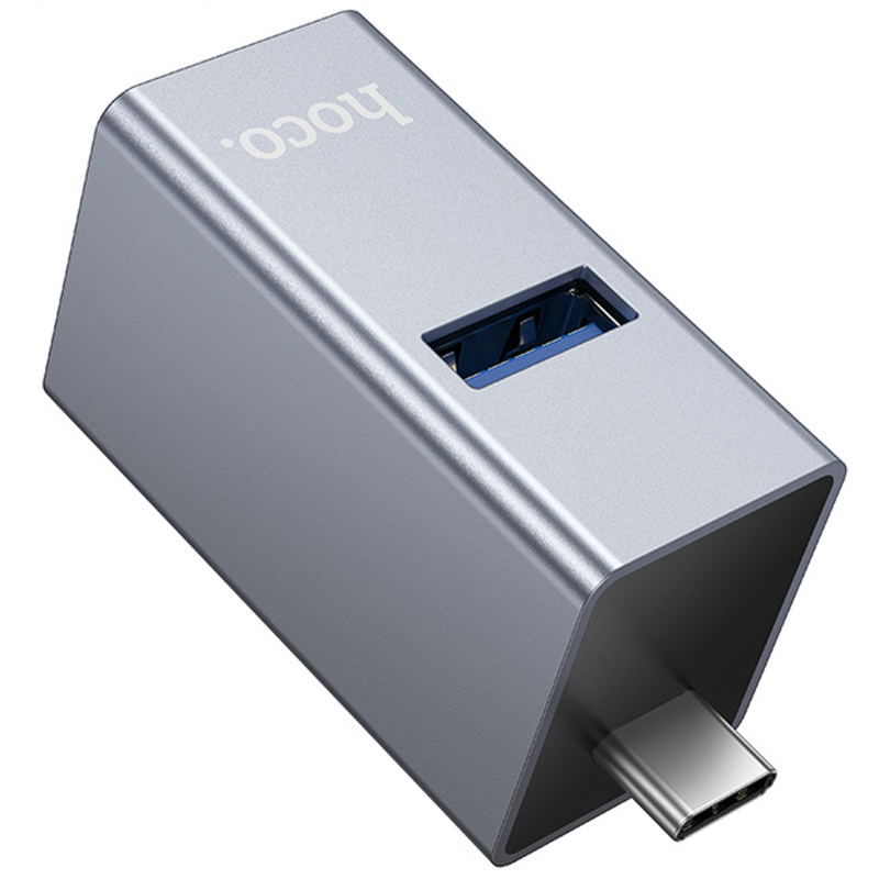 Перехідник HUB Hoco HB54A 3in1 (USB-C to 2xUSB2.0 + USB3.0) Metal grey