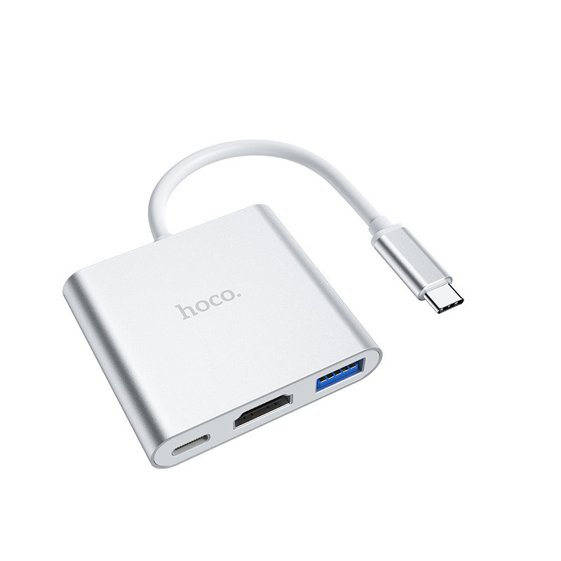 Перехідник HUB Hoco HB14 3in1 (USB-C to USB3.0 + HDMI + PD) Сталевий