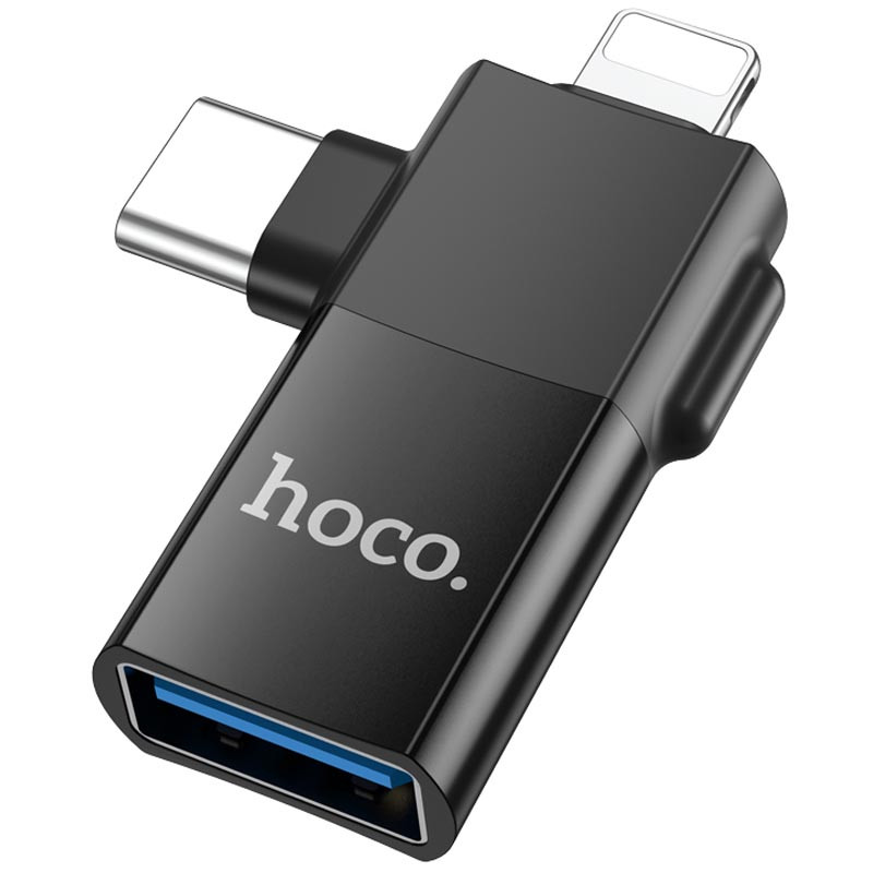 Перехідник Hoco UA17 2in1 Lightning Male/USB-C Male to USB female Black
