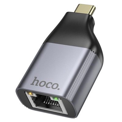 Перехідник Hoco UA35 USB-C to RJ45 100 Mbs Metal grey