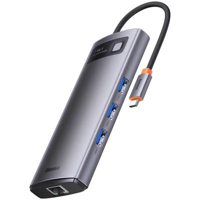 Перехідник HUB Baseus Metal Gleam Series 7-Port Clarity (USB-C to HDMI + USB3.0*3 + PD + SD/TF) (B000307) Station Gray
