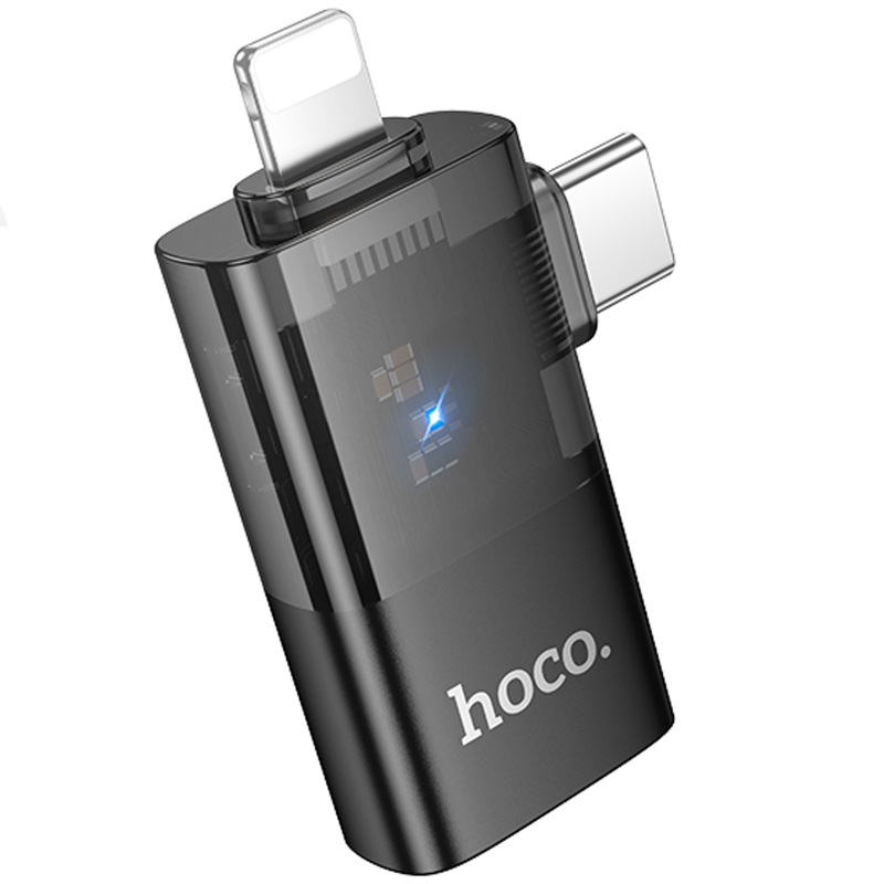Перехідник Hoco UA36E Combo 2-in-1 (USB-C/Lightning to USB2.0) Black