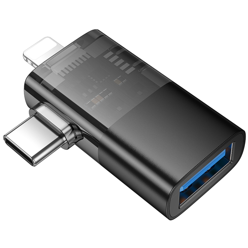 Перехідник Hoco UA36E Combo 2-in-1 (USB-C/Lightning to USB2.0) Black