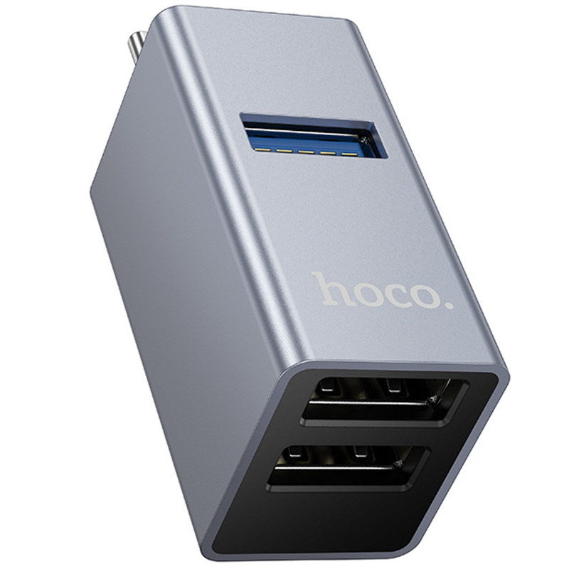 Перехідник HUB Hoco HB54A 3in1 (USB-C to 2xUSB2.0 + USB3.0) Metal grey