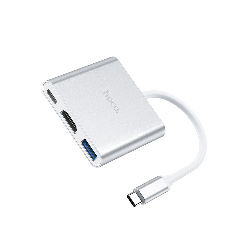 Перехідник HUB Hoco HB14 3in1 (USB-C to USB3.0 + HDMI + PD) Сталевий