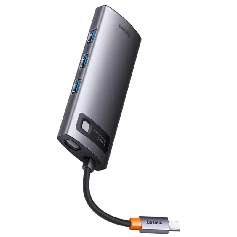 Перехідник HUB Baseus Metal Gleam Series 6-in-1 Multifunctional USB-C (WKWG080013) Gray