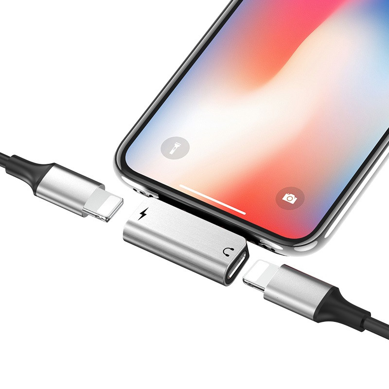Перехідник Hoco LS24 Lightning → Lightning audio/Lightning Сталевий