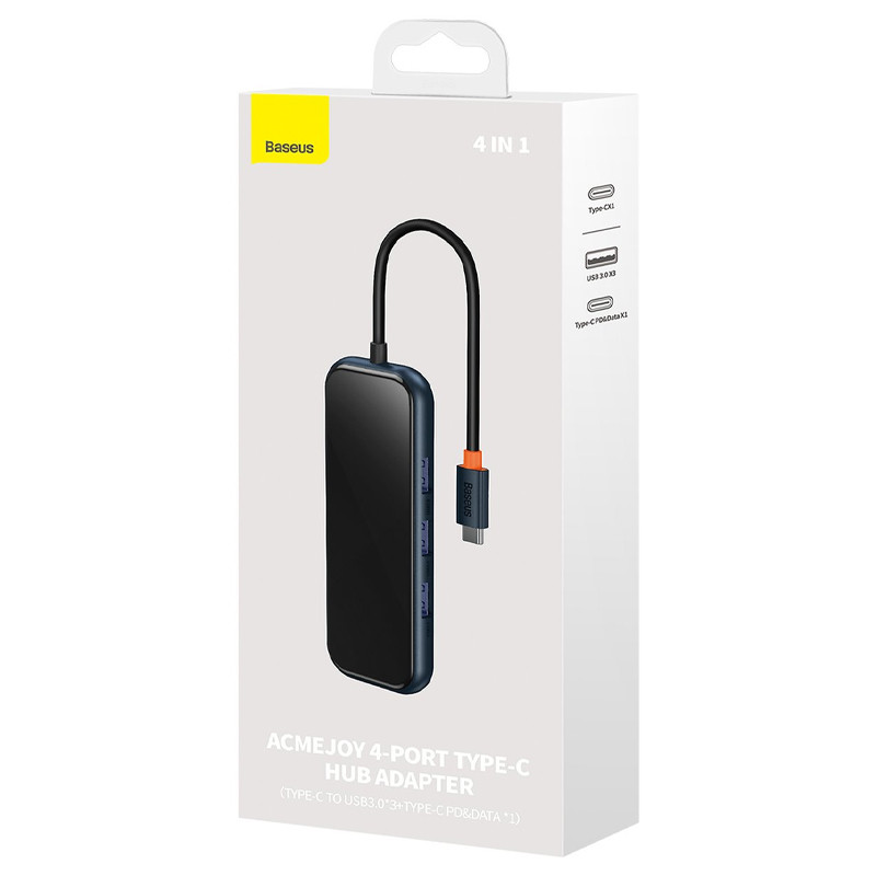Перехідник Baseus Hub AcmeJoy 4-Port USB-C (USB3.0*3 + USB-C PD&Data*1) (WKJZ) Dark Gray
