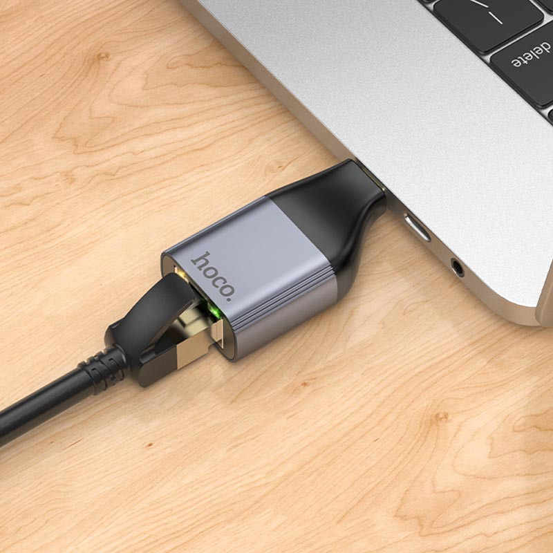 Перехідник Hoco UA35 USB-C to RJ45 100 Mbs Metal grey
