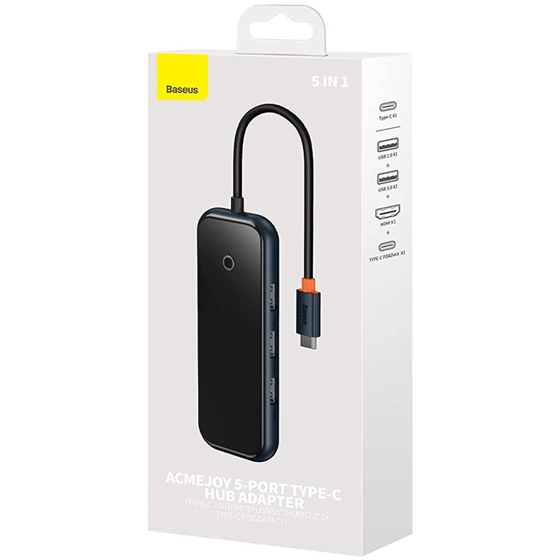 Перехідник Baseus Hub AcmeJoy 5-Port USB-C (HDMI*1 + USB3.0*2 + USB2.0*1 + USB-C PD&Data*1) (WKJZ) Dark Gray