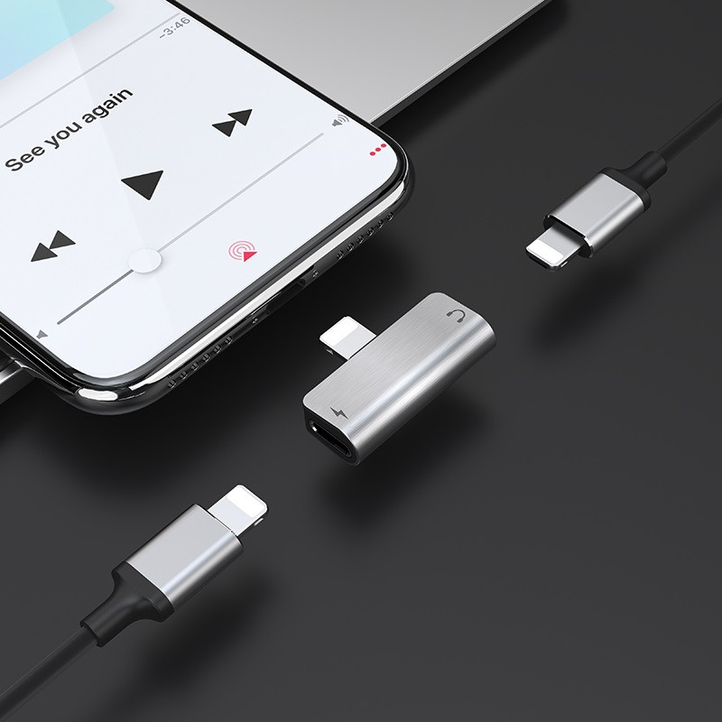 Перехідник Hoco LS24 Lightning → Lightning audio/Lightning Сталевий