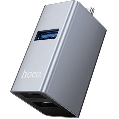 Перехідник HUB Hoco HB54A 3in1 (USB-C to 2xUSB2.0 + USB3.0) Metal grey