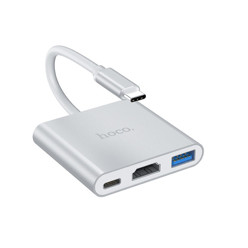 Перехідник HUB Hoco HB14 3in1 (USB-C to USB3.0 + HDMI + PD) Сталевий