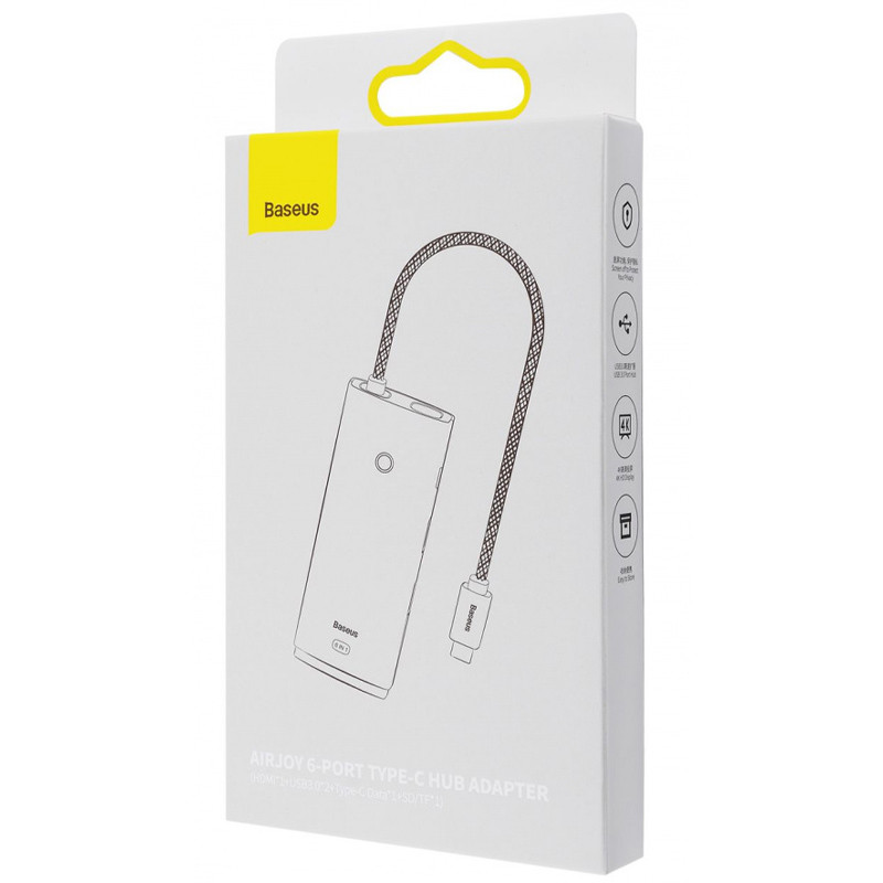 Перехідник HUB Baseus Lite Series 6in1 (USB-C to HDMI + 2xUSB 3.0 + PD + SD/TF) (WKQX05) Black