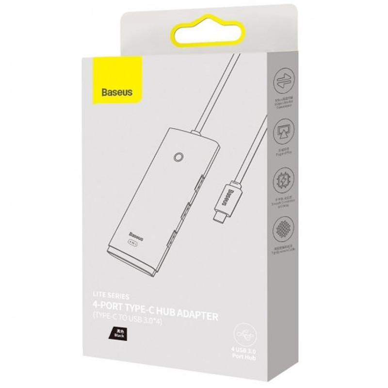 Перехідник HUB Baseus Lite Series 4in1 (USB-C to 4xUSB 3.0) 25cm (WKQX03) Black