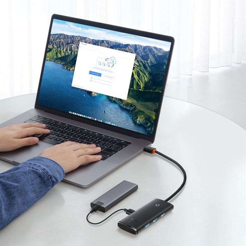 Перехідник HUB Baseus Lite Series 4in1 (USB-C to 4xUSB 3.0) 25cm (WKQX03) Black