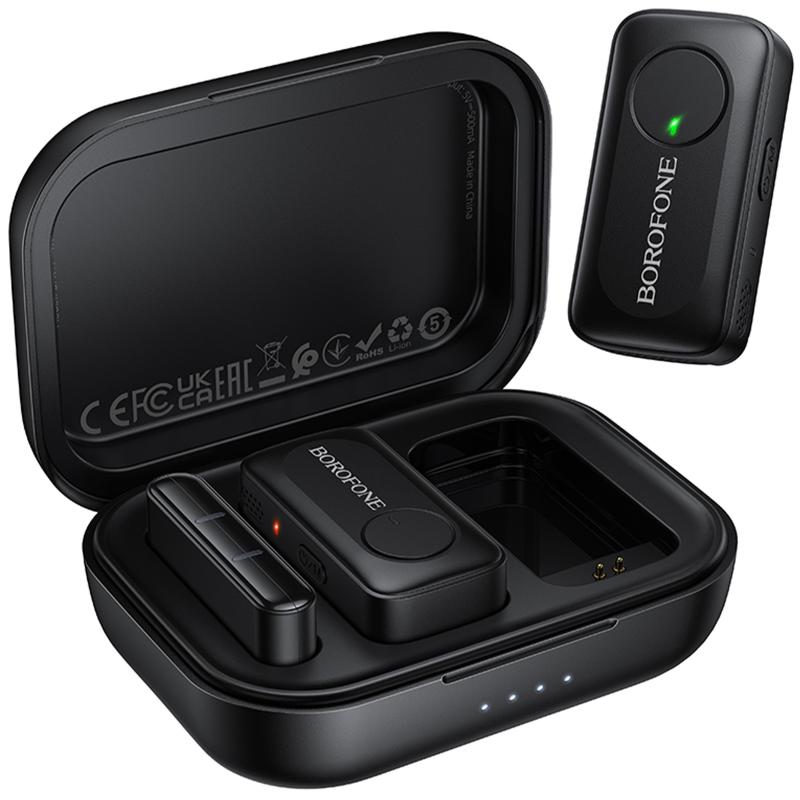 Петличний бездротовий мікрофон Borofone BFK17 Lemai dual-mic USB-C Black