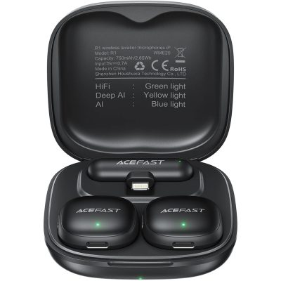 Петличний бездротовий мікрофон Acefast R1 Dual-mic Lightning Black