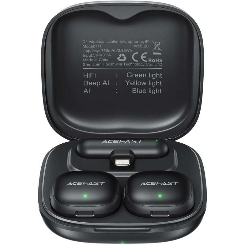 Петличний бездротовий мікрофон Acefast R1 Dual-mic Lightning Black