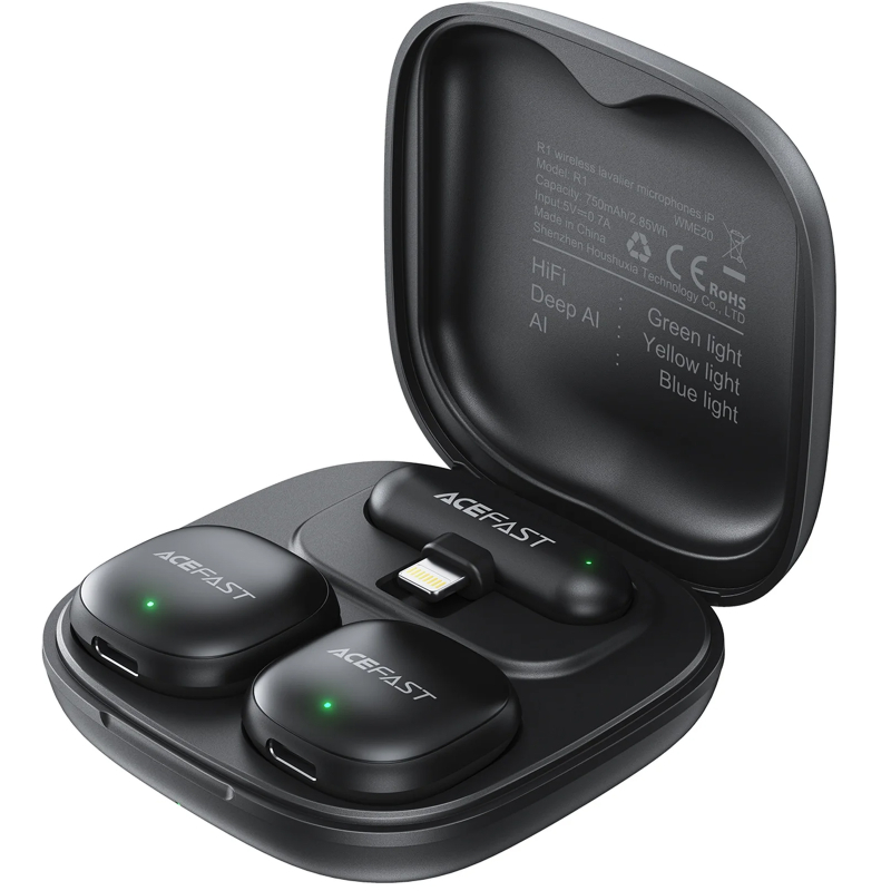 Петличний бездротовий мікрофон Acefast R1 Dual-mic Lightning Black