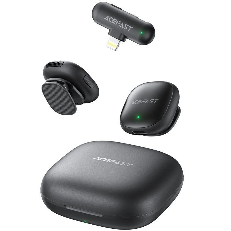 Петличний бездротовий мікрофон Acefast R1 Dual-mic Lightning Black
