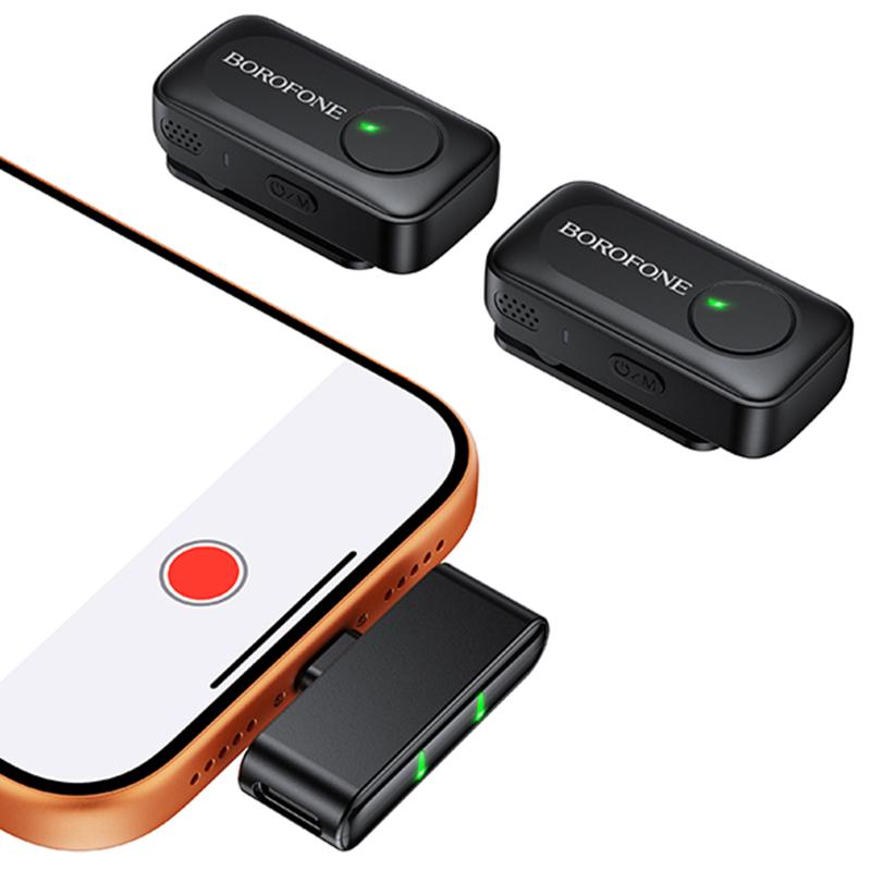 Петличний бездротовий мікрофон Borofone BFK17 Lemai dual-mic USB-C Black