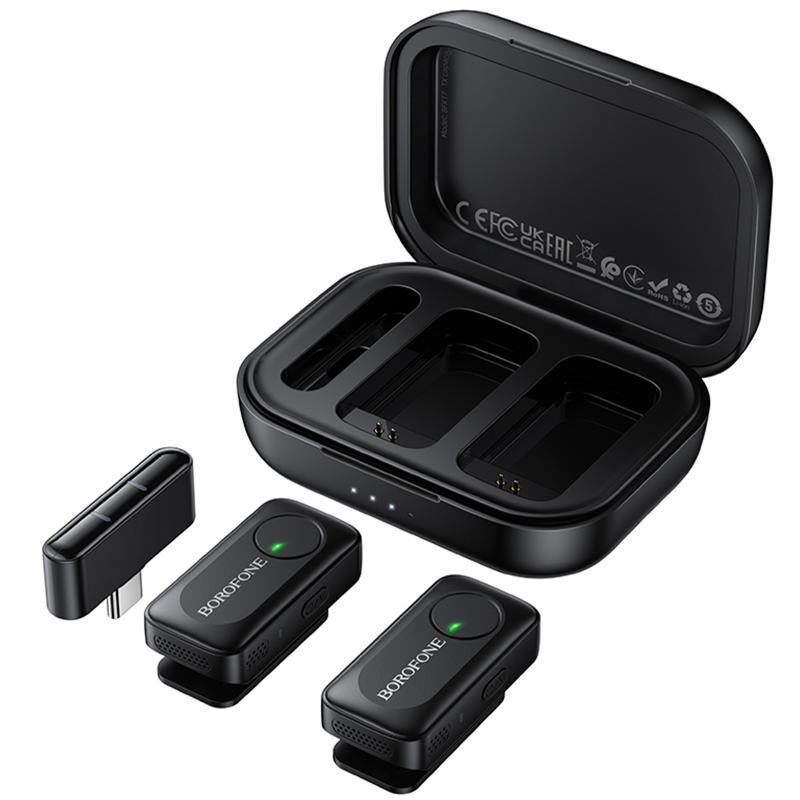 Петличний бездротовий мікрофон Borofone BFK17 Lemai dual-mic USB-C Black