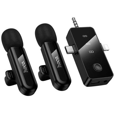 Петличний бездротовий мікрофон Hoco L20C Fair dual-mic 3in1 (Lightning/USB-C/3.5) Black