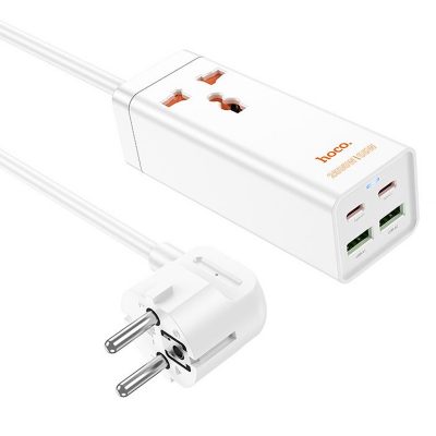 Подовжувач Hoco AC10A Talent PD 65W + QC 3.0 (2×USB-A / 2×USB-C/1xSocket) (1.5 м) White