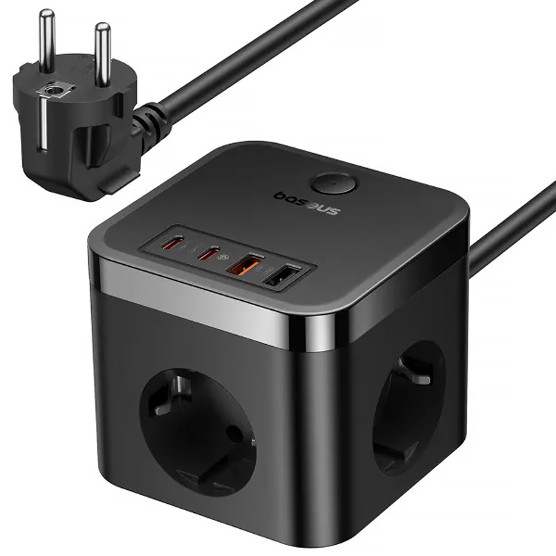 Подовжувач Baseus PowerCombo PD 30W + QC 3.0 (2×USB-A / 2×USB-C/2Socket) (1.5 м) (BPS30) Cluster Black