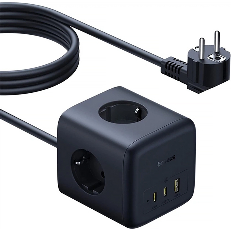 Подовжувач Baseus EnerFill FA11 PD 67W + QC 3.0 (1×USB-A / 2×USB-C/2Socket) (1.5 м) (EFMF67) Cosmic Black