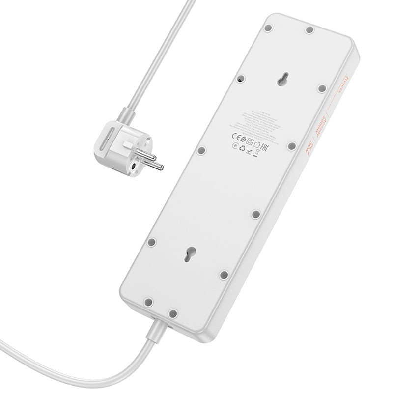 Подовжувач Hoco AC14A Rico PD 30W (3×USB-A / 1×USB-C/5xSocket) (1.5 м) White