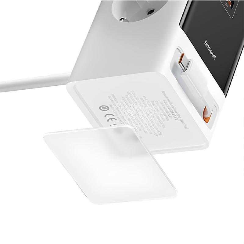 Подовжувач Baseus OS PowerCombo PD 65W + QC 3.0 (1×USB-A / 2×USB-C/2Socket) (1.5 м) (PSLR000) Glacier White