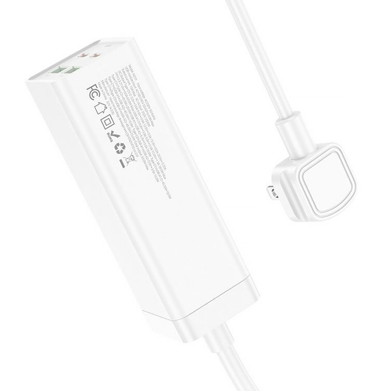 Подовжувач Hoco AC10A Talent PD 65W + QC 3.0 (2×USB-A / 2×USB-C/1xSocket) (1.5 м) White