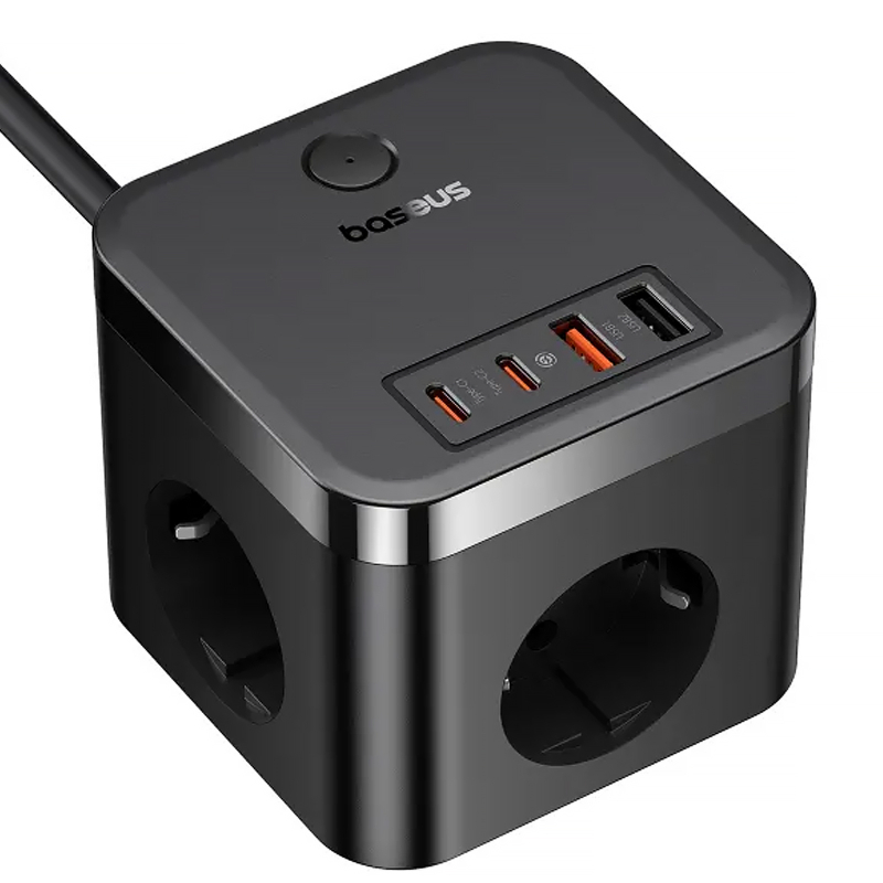 Подовжувач Baseus PowerCombo PD 30W + QC 3.0 (2×USB-A / 2×USB-C/2Socket) (1.5 м) (BPS30) Cluster Black