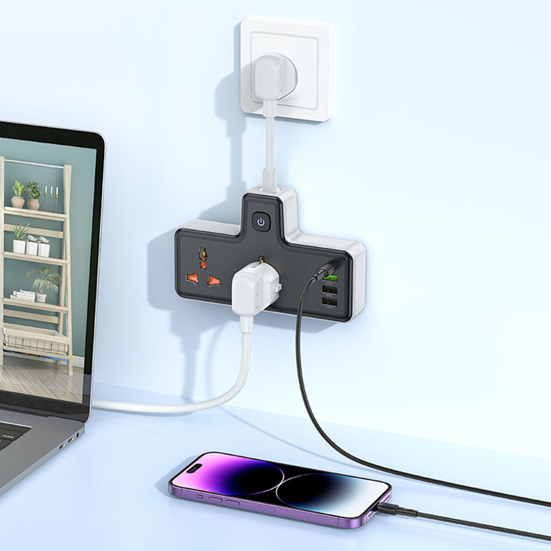 Подовжувач Hoco AC12A Reise (PD 30W/1C3A) + Socket Black