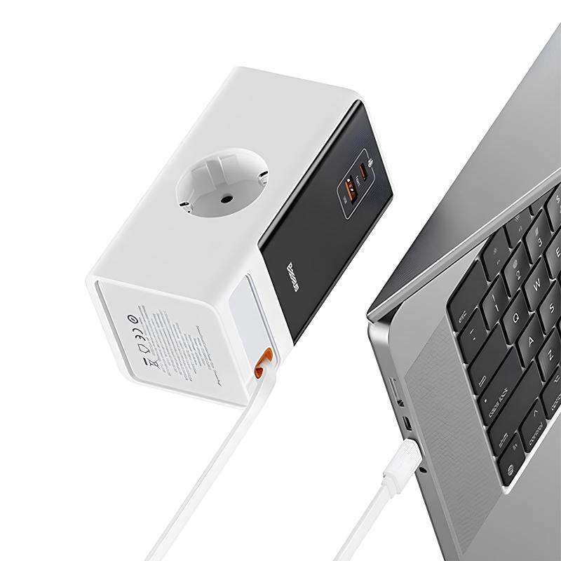 Подовжувач Baseus OS PowerCombo PD 65W + QC 3.0 (1×USB-A / 2×USB-C/2Socket) (1.5 м) (PSLR000) Glacier White