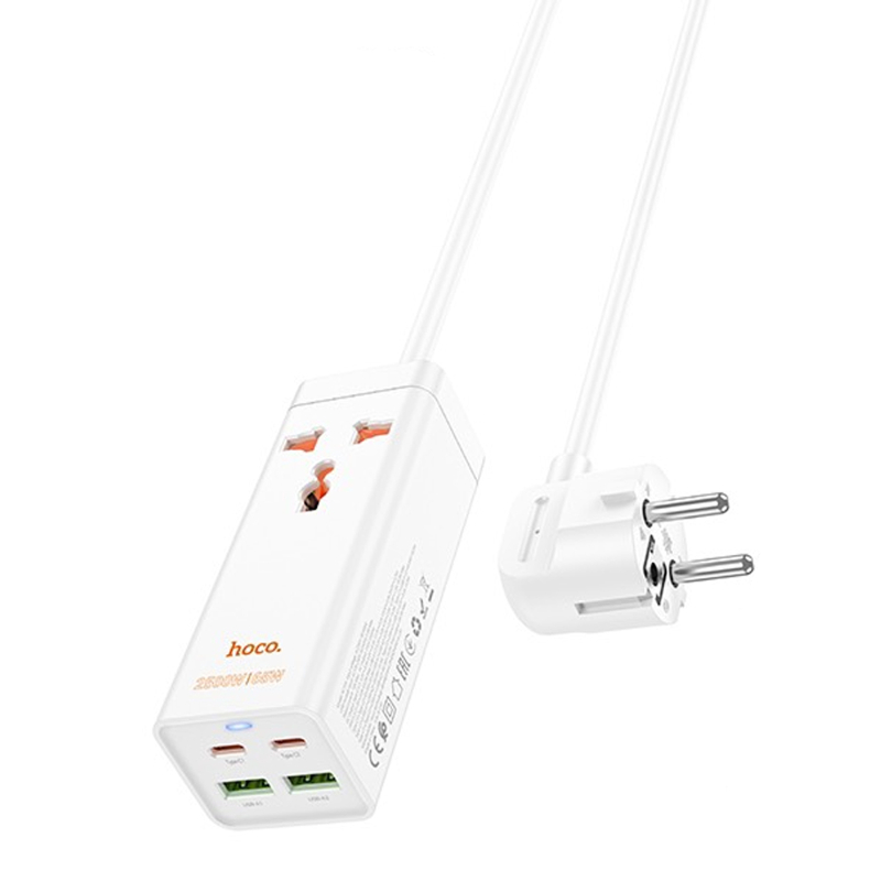 Подовжувач Hoco AC10A Talent PD 65W + QC 3.0 (2×USB-A / 2×USB-C/1xSocket) (1.5 м) White