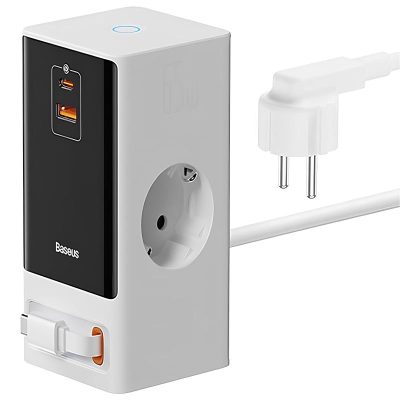 Подовжувач Baseus OS PowerCombo PD 65W + QC 3.0 (1×USB-A / 2×USB-C/2Socket) (1.5 м) (PSLR000) Glacier White