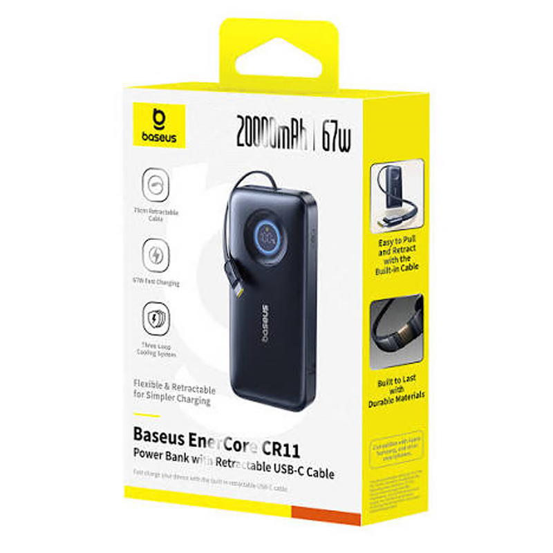 Портативний Захисна плівка Power Bank Baseus EnerCore CR11 PD 67W with cable 20000 mAh (PPNMS) Cosmic Black