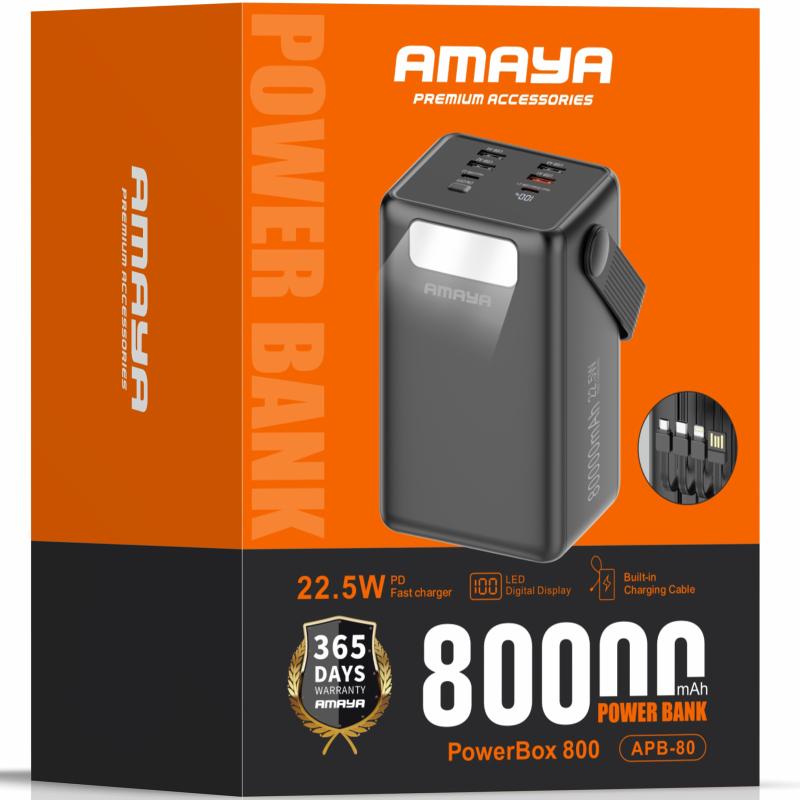 Портативний Захисна плівка Power Bank Amaya APB-80 22.5W flashlight with cable 80000 mAh Black