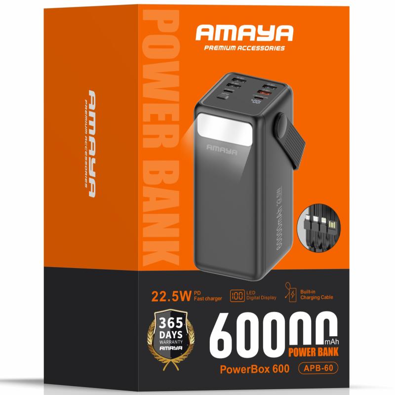 Портативний Захисна плівка Power Bank Amaya APB-60 22.5W flashlight with cable 60000 mAh Black