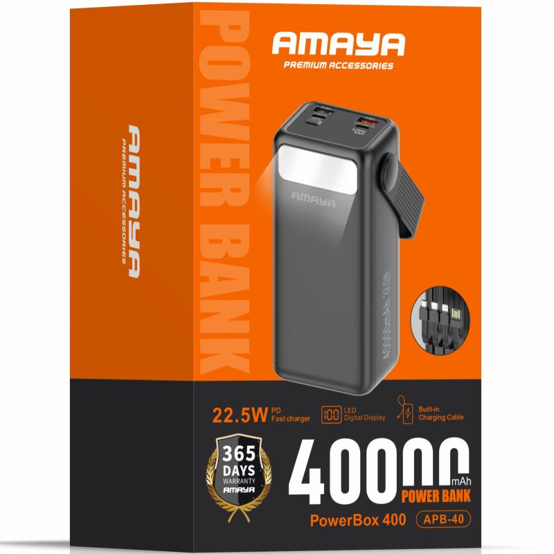 Портативний Захисна плівка Power Bank Amaya APB-40 22.5W flashlight with cable 40000 mAh Black